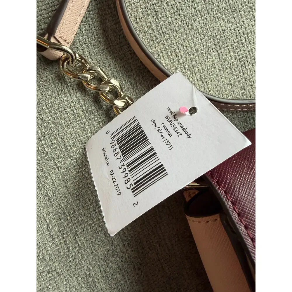 Kate Spade Cameron Small Flap Crossbody Cherry Wood White Pink  Burgundy Maroon